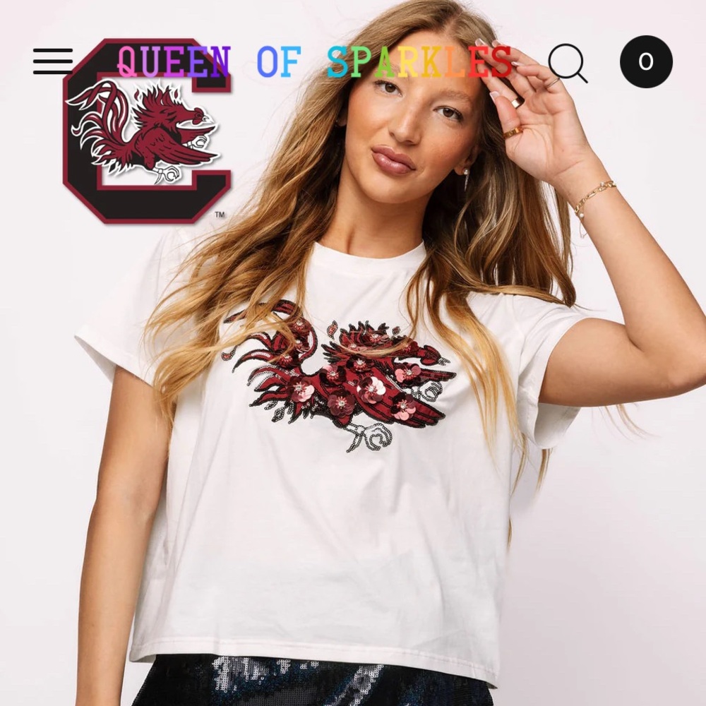 Queen of Sparkles USC Mascot Sequin Flower Tee